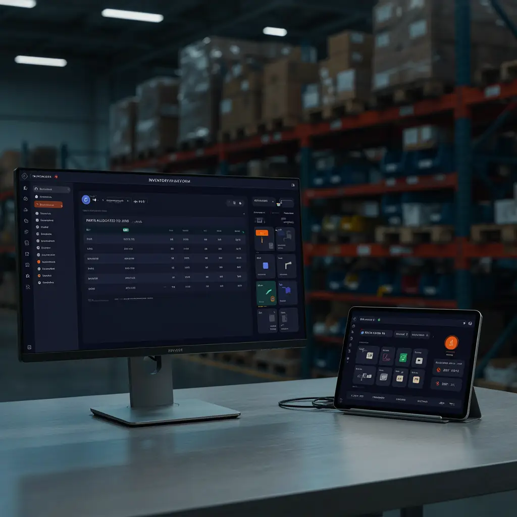 Integrated inventory platform showing live stock per technician and van with reorder alerts