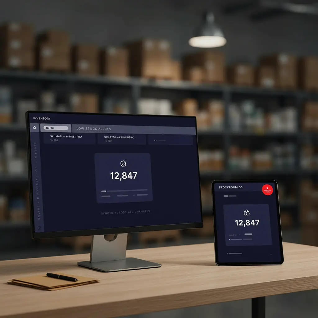 Integrated inventory platform showing synced real-time stock across all retail channels