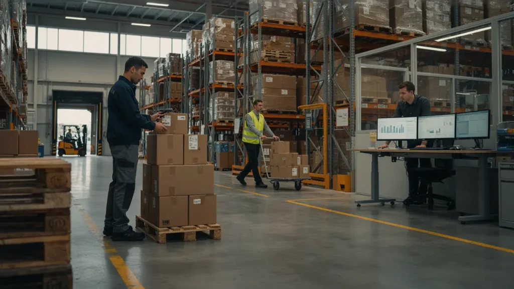 Real-time inventory tracking improving stock visibility and distribution operations in a warehouse